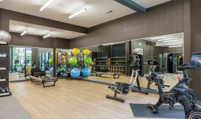 A fitness center with equipment